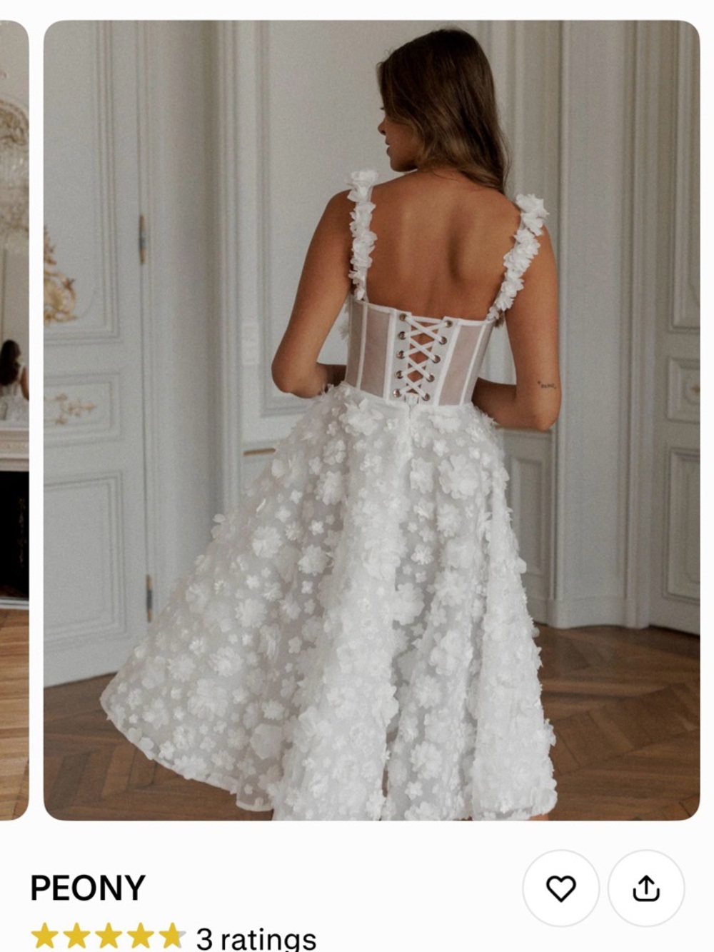 RosieEtienne White Floral Midi Dress with 3D Appliqué - Picture 2 of 4